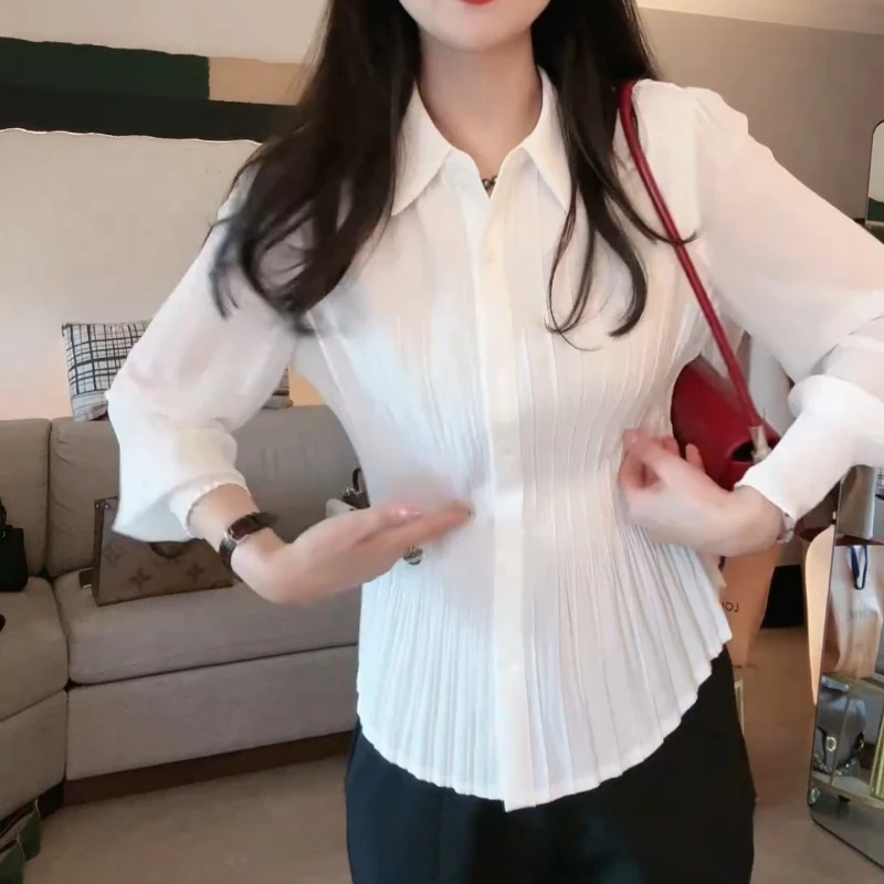 2025新款时尚百搭早秋高定压折显瘦衬衫上衣女LK2505736