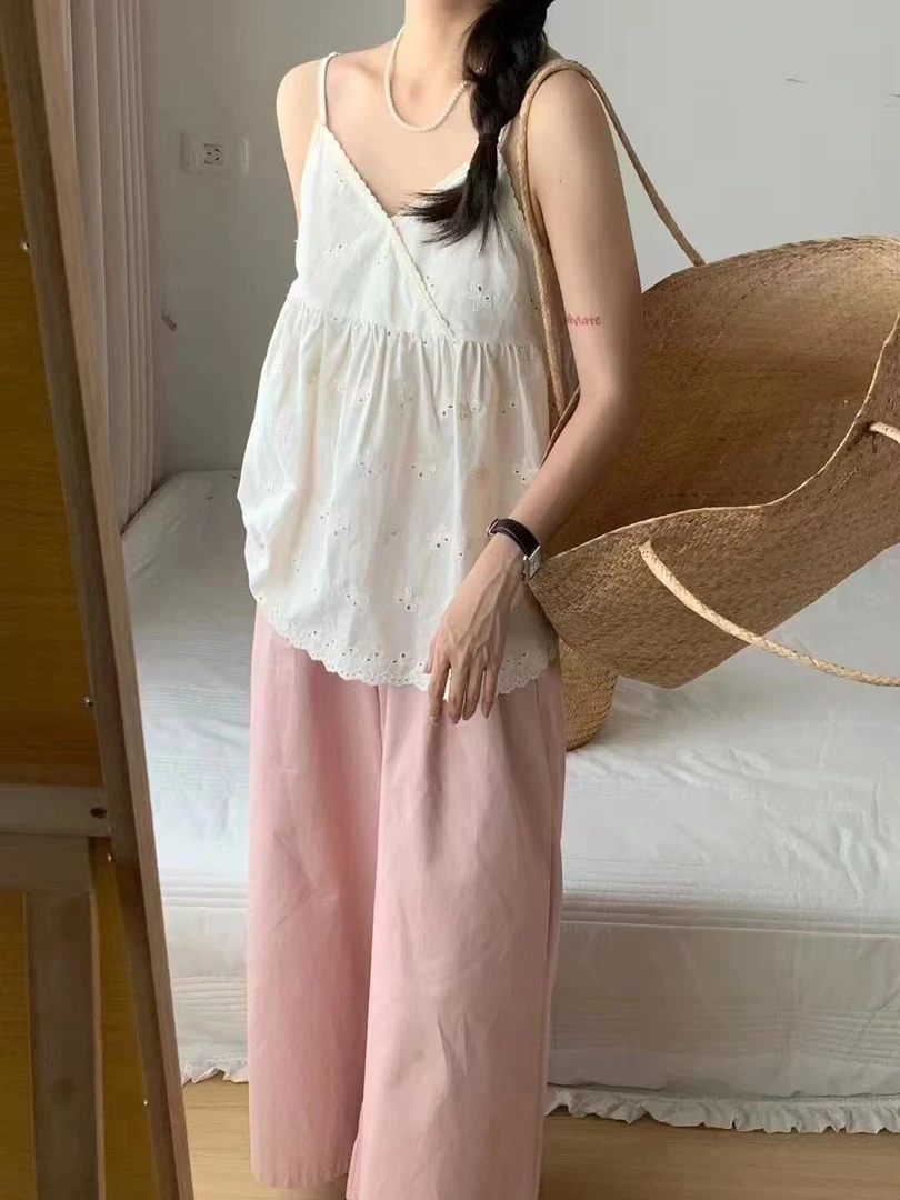 恩熙·夏季新款韩版小花边吊带上衣7B023