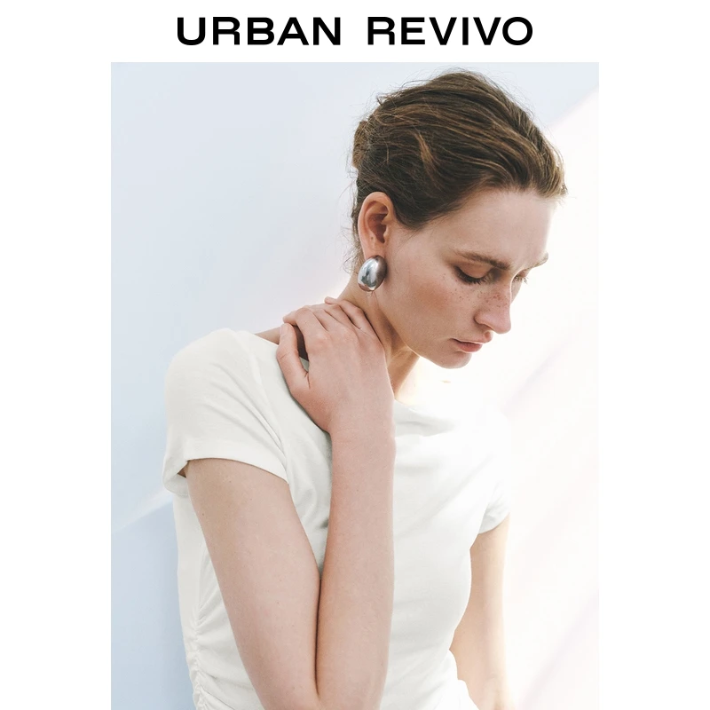 UR2025秋季新款女装休闲气质一字领褶皱修身T恤UWM450116