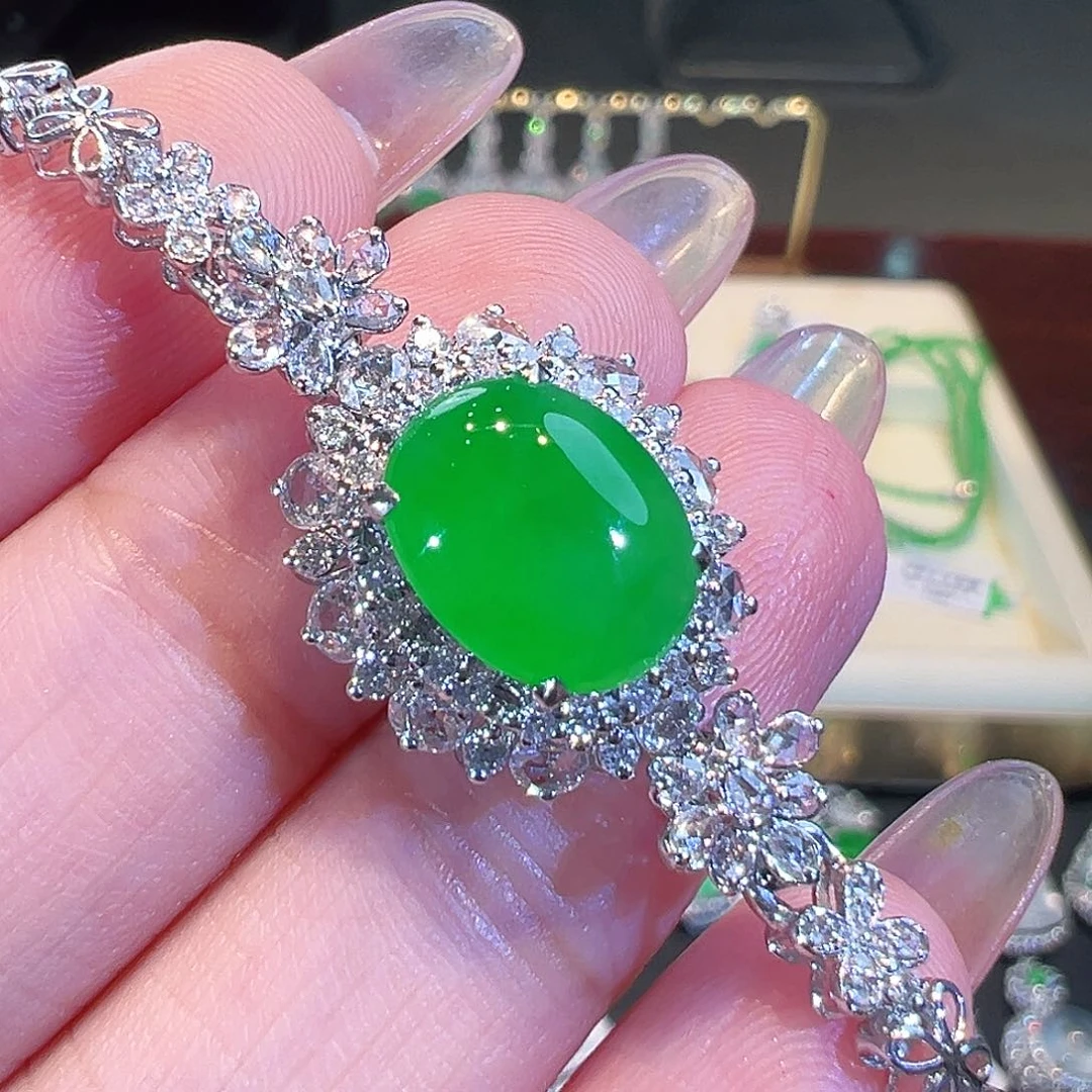 翡翠手链18K金镶嵌翡翠 