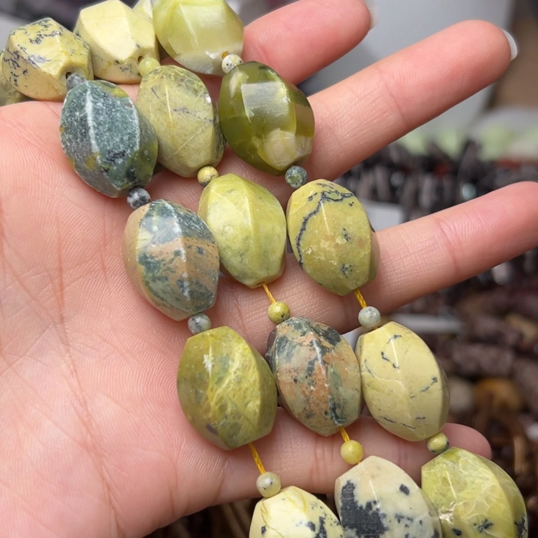 玛瑙/玉髓合金珠宝半成品N473。15mm天然图画石扭扭瓜珠一条