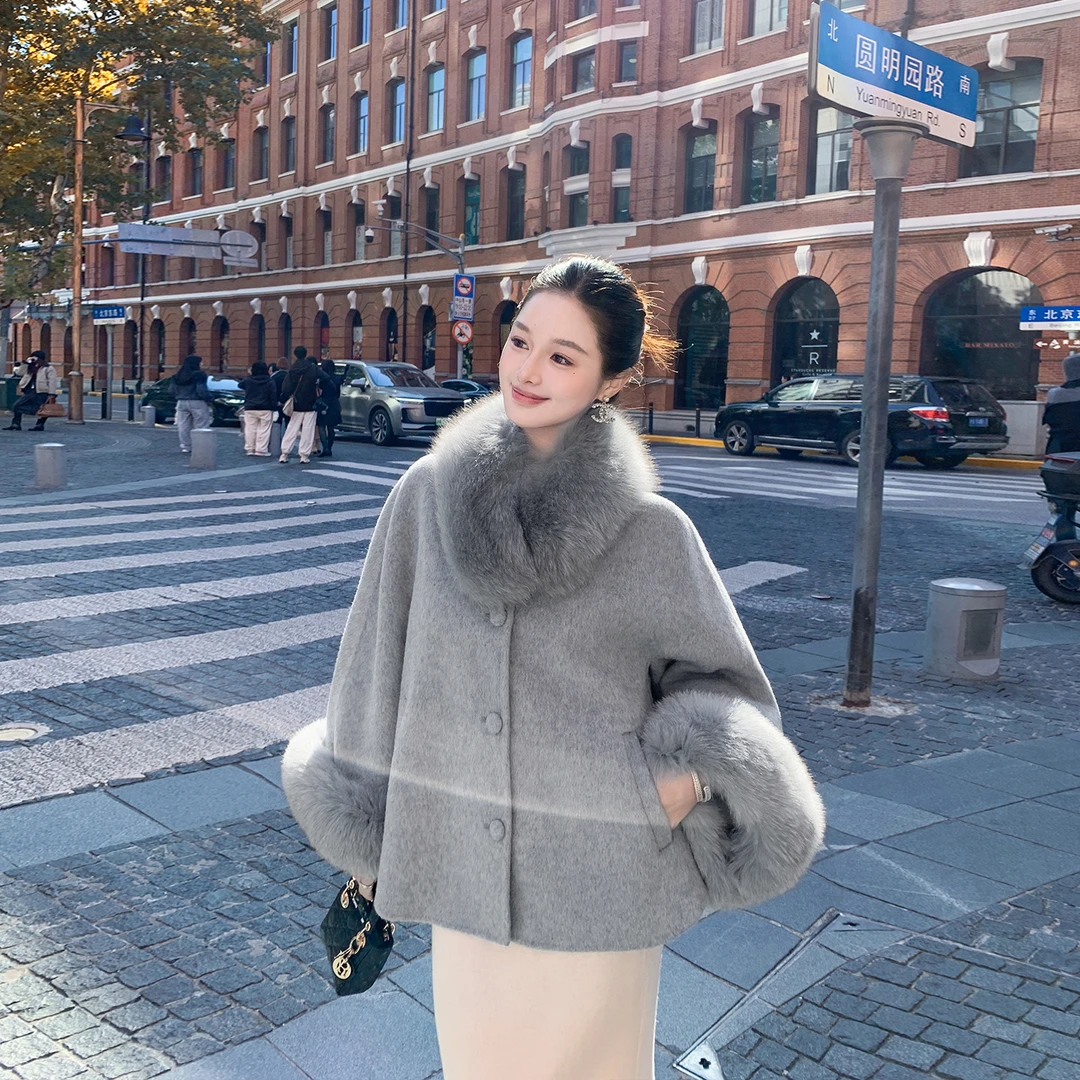 大毛领双面羊绒大衣女冬季新款韩版高级感气质宽松小个子毛呢外套