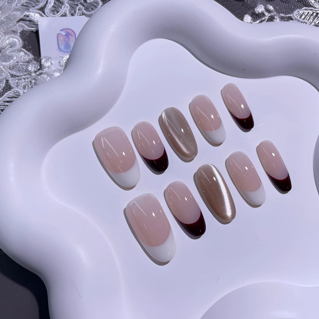 A1538『法式浪漫』经典百搭手绘法式纯手工制作穿戴甲