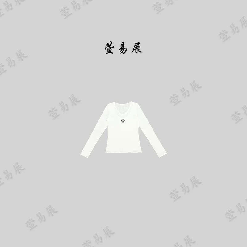 萱易展-轻奢显瘦百搭V领假两件设计师款长袖T恤-TX031217