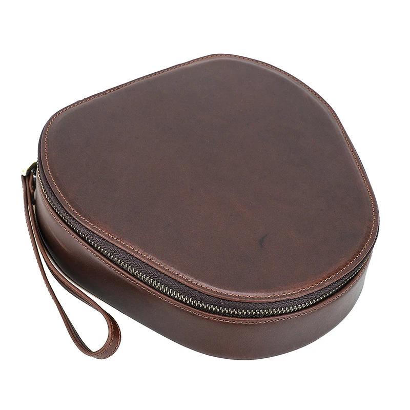 无线蓝牙耳机保护套复古疯马牛皮质真皮收纳好物纯色圆形简约创意