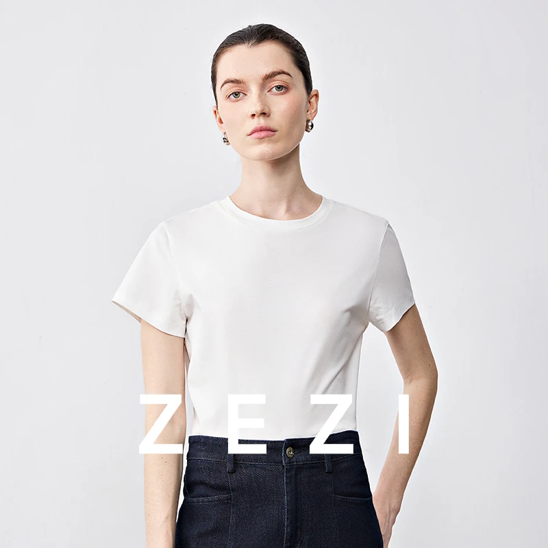 ZEZI【北鱼专属】桑蚕丝+棉+莫代尔T恤圆领修身Z11C076T/Z11C229T