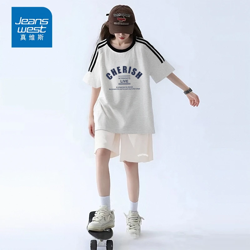 真维斯纯棉短袖短裤夏季一整套穿搭2025洋气时尚休闲运动套装女