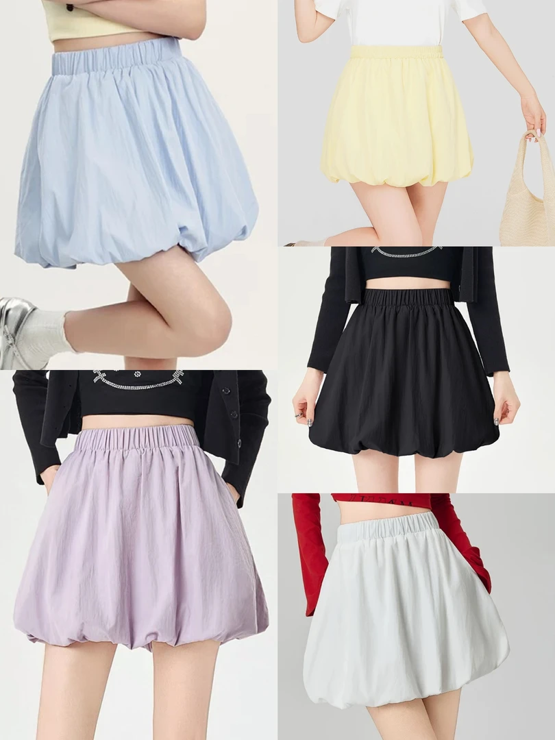 5430花苞短裙大码女装夏季新款半身裙高腰防走光短裙纯色百搭