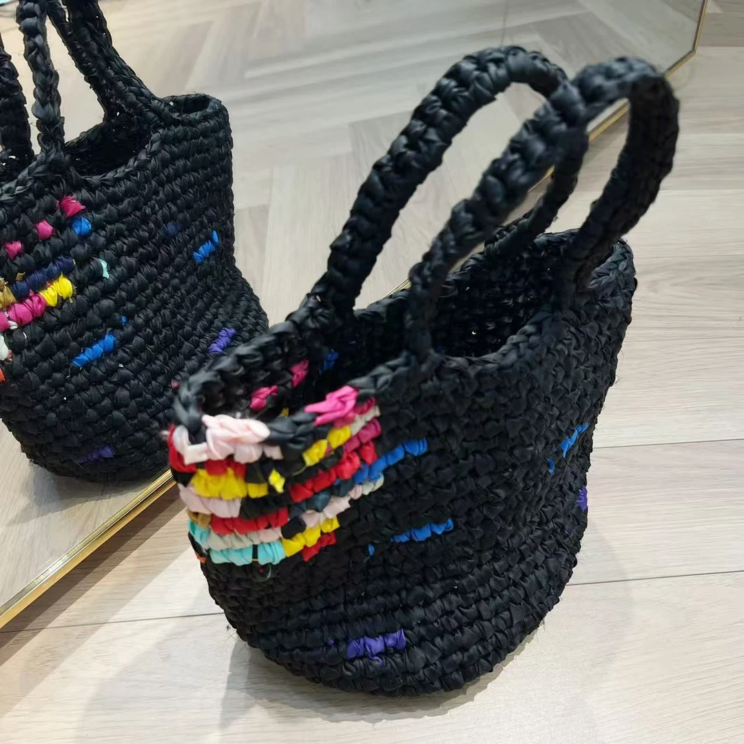 【秀秀新品 】手工尼龙编织拼色菜篮子手提包时尚