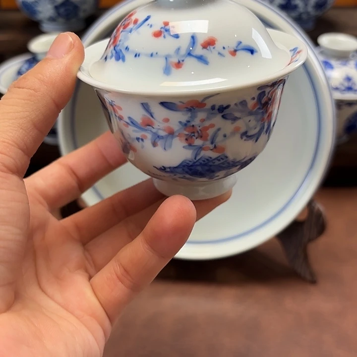 景德镇纯手工手绘写意盖碗