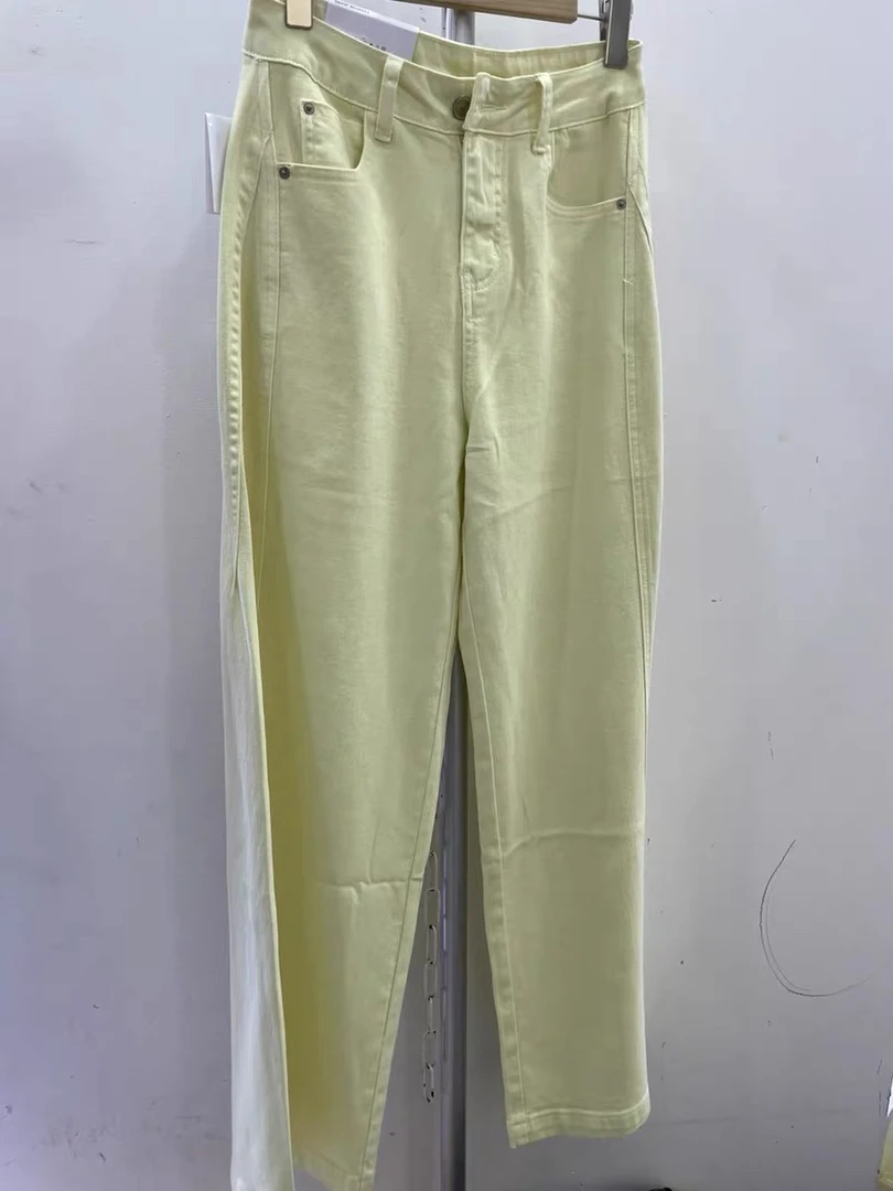 2025爆款黄色新款洋气显瘦弯刀阔腿裤休闲牛仔裤