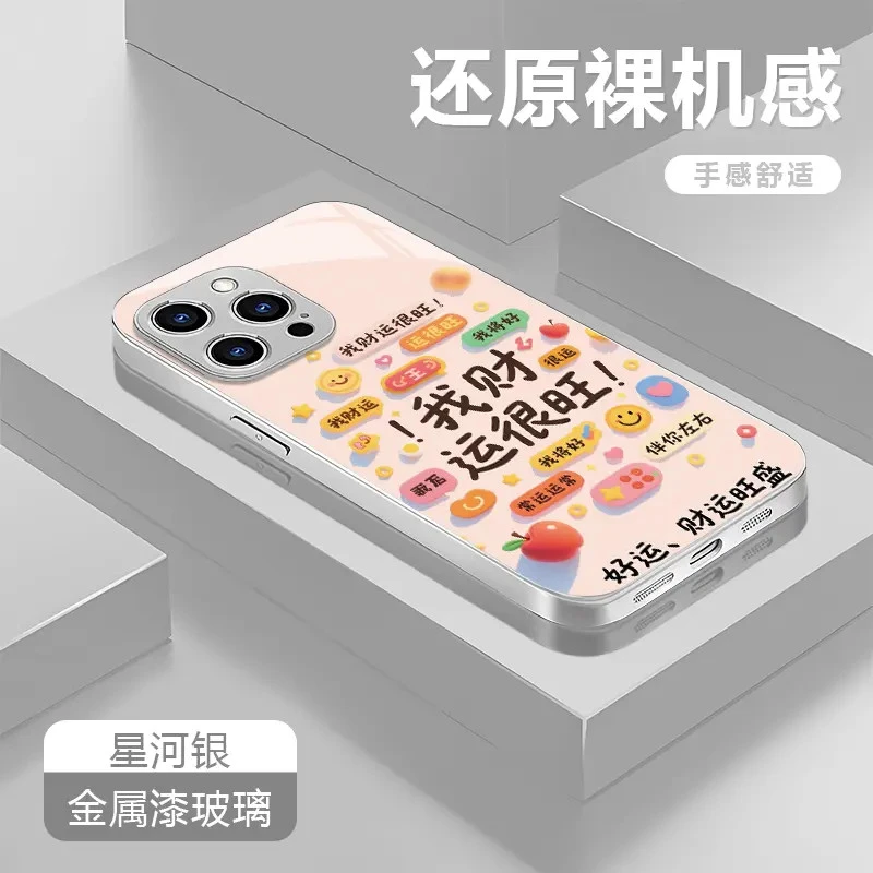 财运很旺适用苹果17/16华为P70/vivo/oppo金属漆玻璃防摔手机壳女