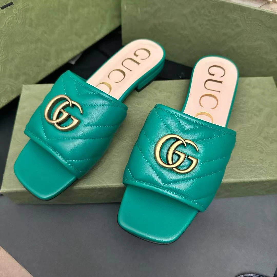 未使用 GUCCI/古驰 /六六/款祖母绿双G logo拖鞋