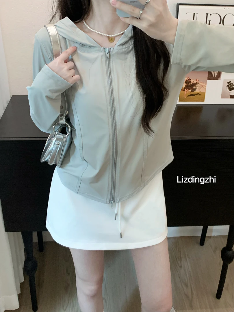 运费补贴夏季简约休闲冰凉感冰丝防紫外线防晒衣女修身连帽长袖女