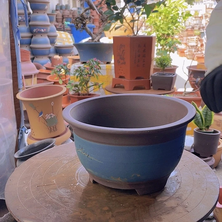 紫砂宜兴紫砂花盆蓝中