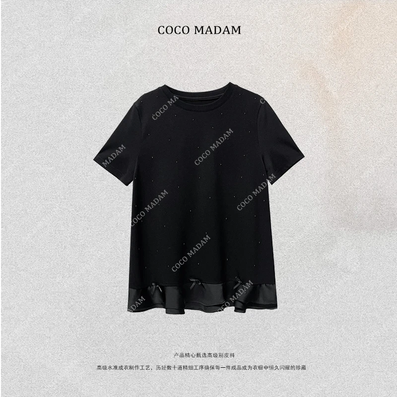 NIUNIU ·T-317 圆领花边修身短袖T恤上衣