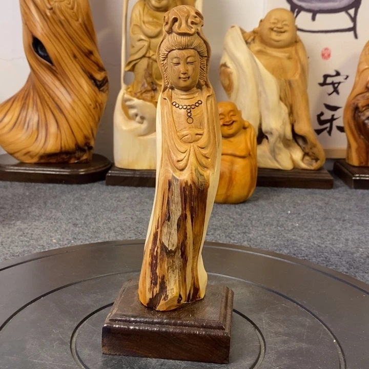 柏木（崖柏）崖柏观音摆件根雕工艺品