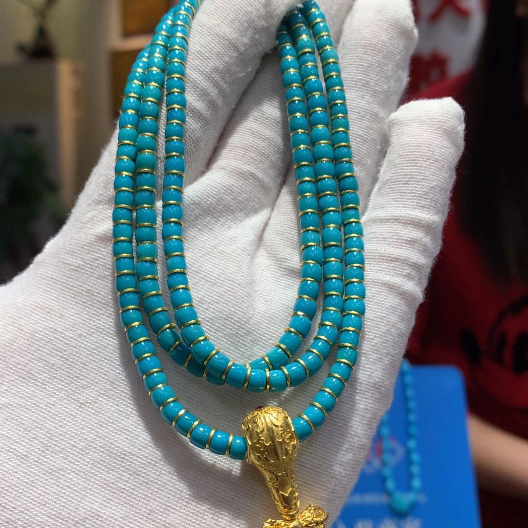 18K金镶嵌绿松石长链