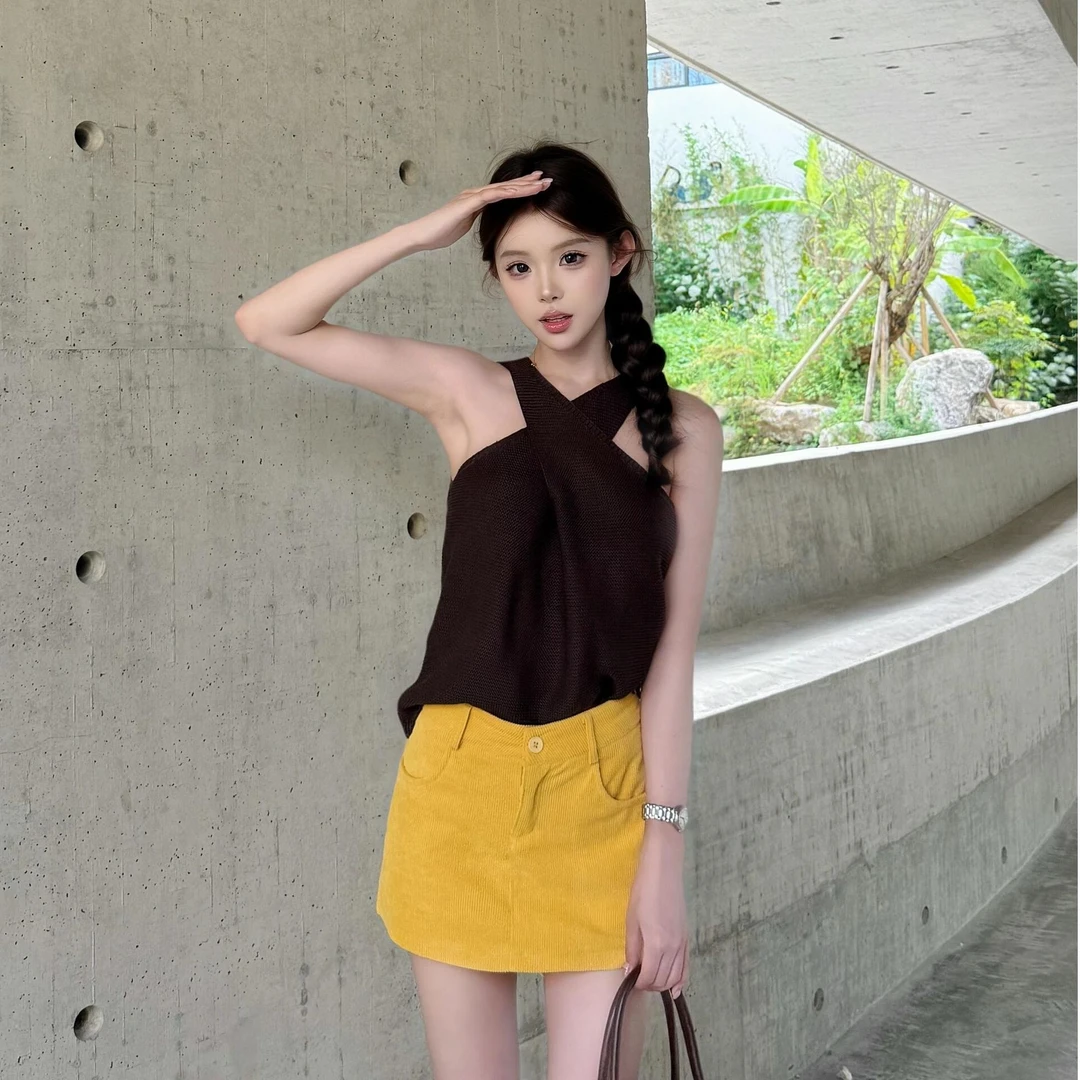 设计感交叉针织吊带背心女夏季修身无袖外穿辣妹小众显瘦内搭上衣