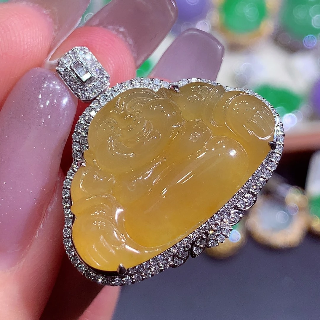 翡翠18K金镶嵌吊坠(不含链)