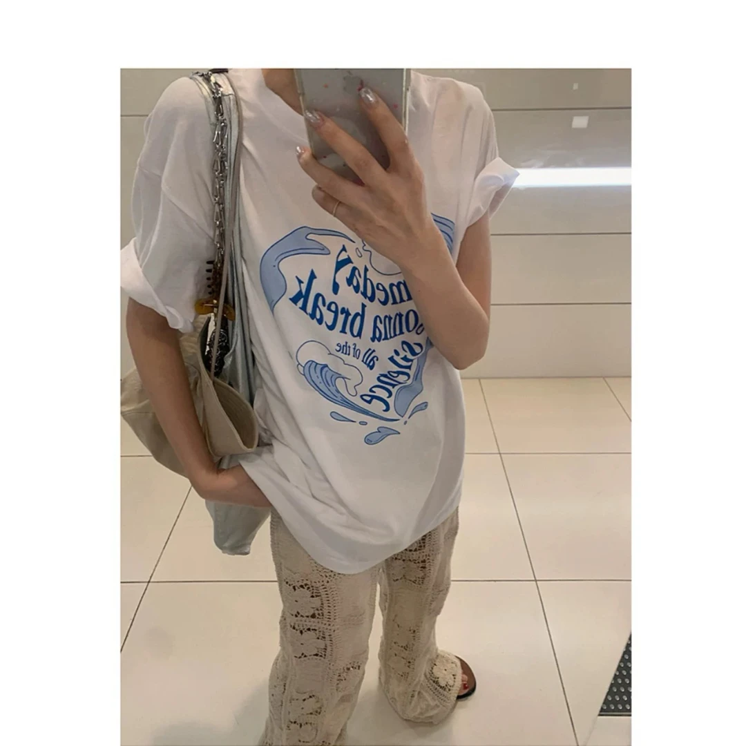 韩国东大门Erume 蓝色爱心字母T恤