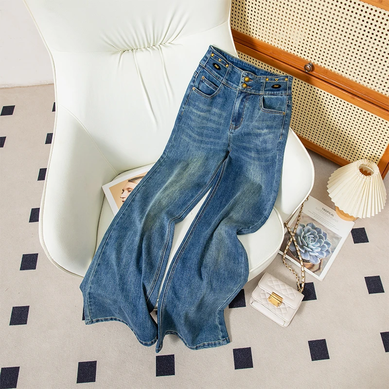 夏季薄款新款高腰阔腿微喇牛仔裤女宽松显瘦不贴腿小个子弹力垂感