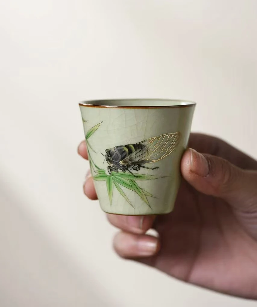 金蟾闻香汝窑复古中式风轻奢家用陶瓷杯气质功夫茶具