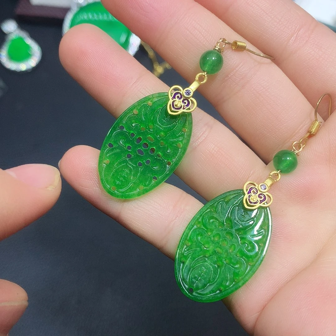 铜合金绿色镂空耳钩