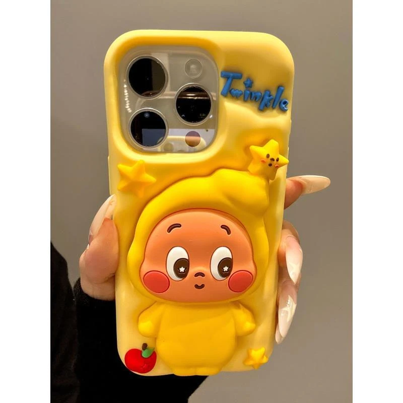 创意可爱苹果脸红星星宝宝适用iphone16promax苹果15手机壳硅胶软