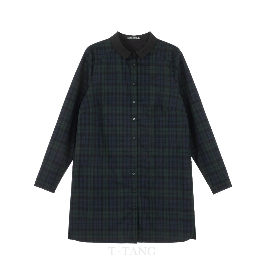 FL早秋季新款中长款复古格子修身显瘦休闲衬衫【2381】