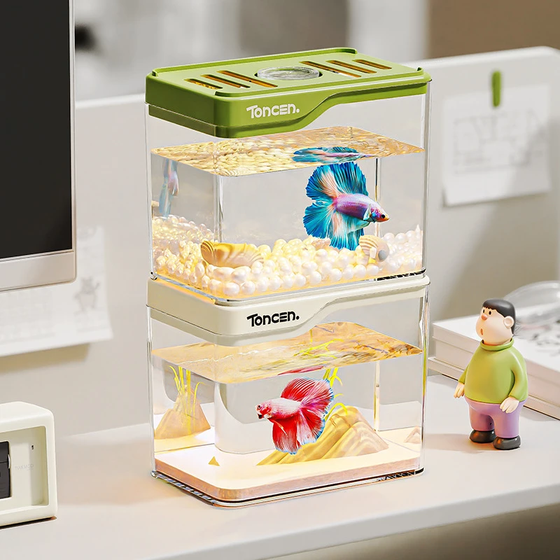 迷你乌龟生态办公室鱼缸客厅桌面斗鱼观赏鱼小型龟缸家用网红