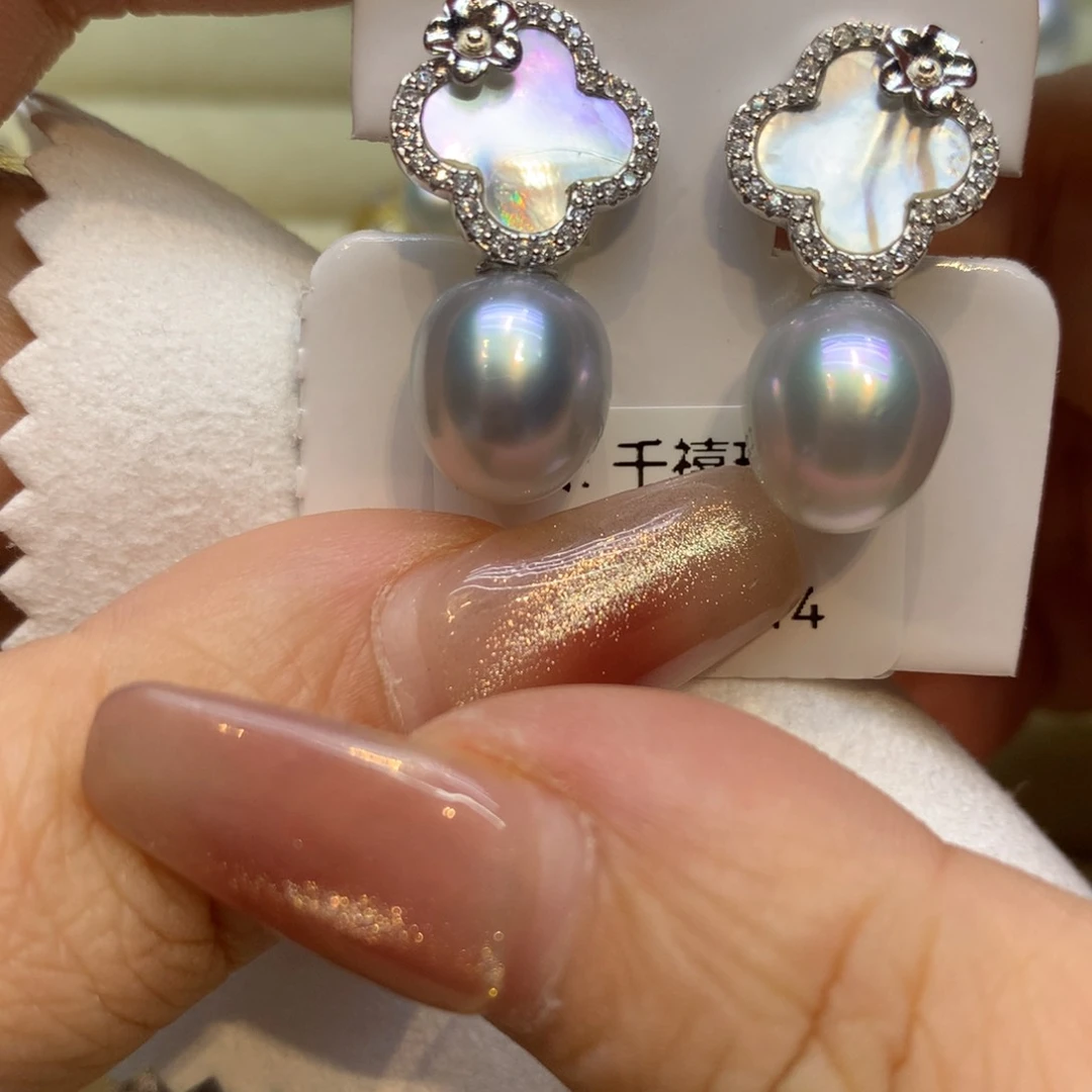 银S925镶嵌耳饰海水珍珠
