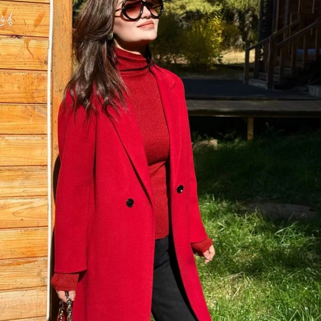 MUBINE 秋冬款简约高端小个子中长款双面羊毛大衣 25251