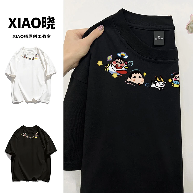 夏季100%纯棉宽松蜡笔小新印花短袖圆领小众T恤休闲上衣#T013904