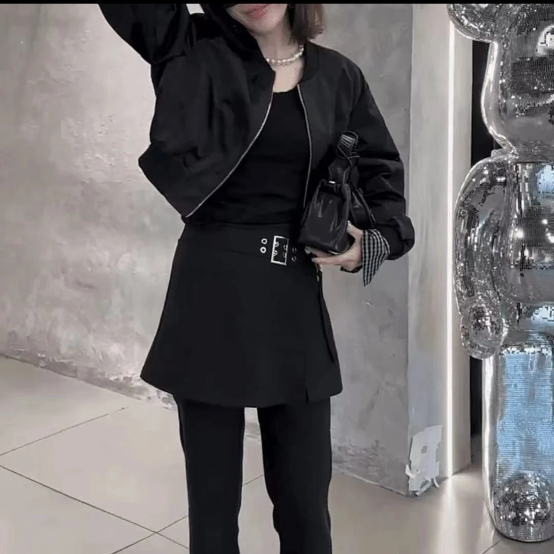新款时尚气质百搭洋气外套假两件裤子女装