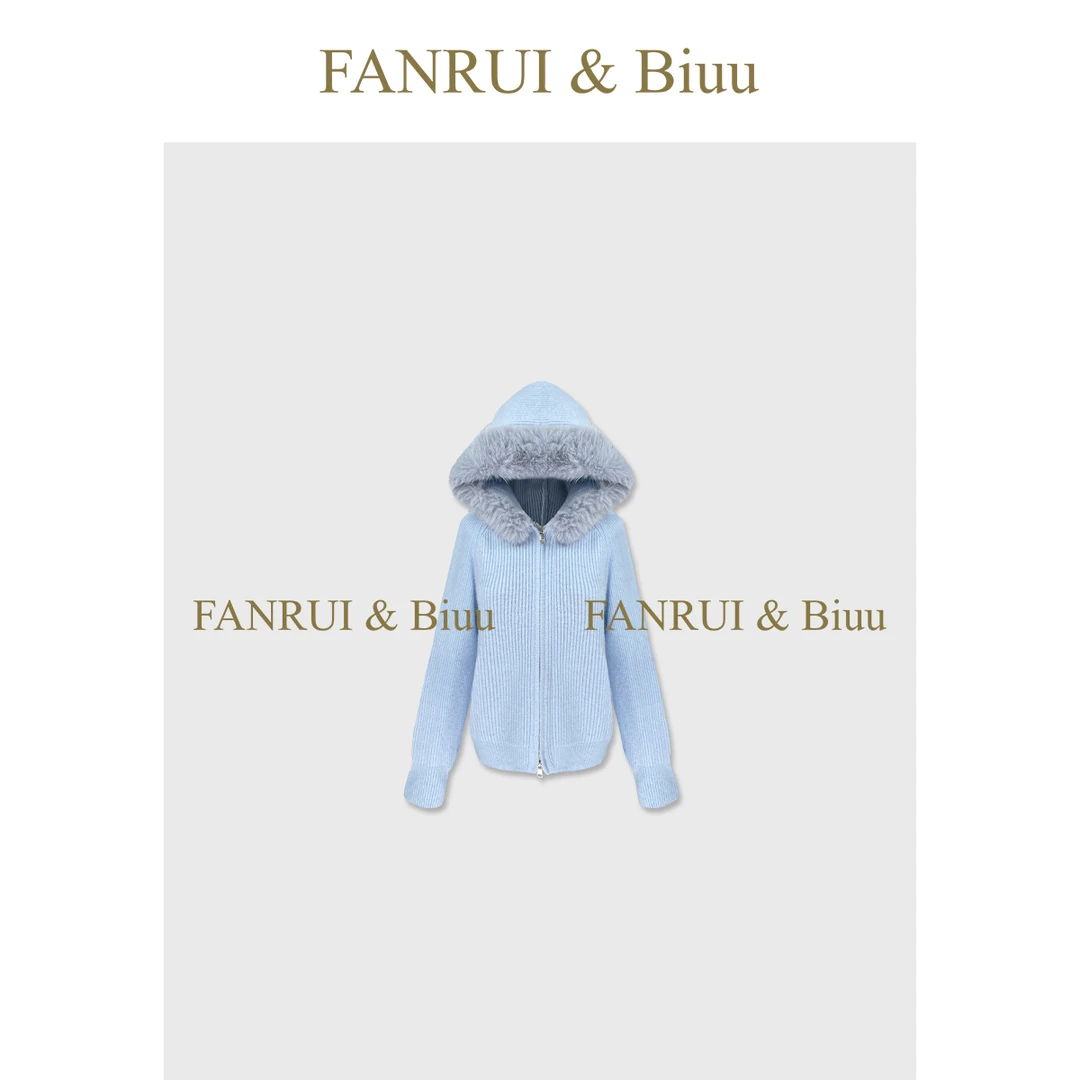 抖音双11泛芮「贝贝biuu」毛领保暖舒适坑条纹百搭连帽卫衣女B18919
