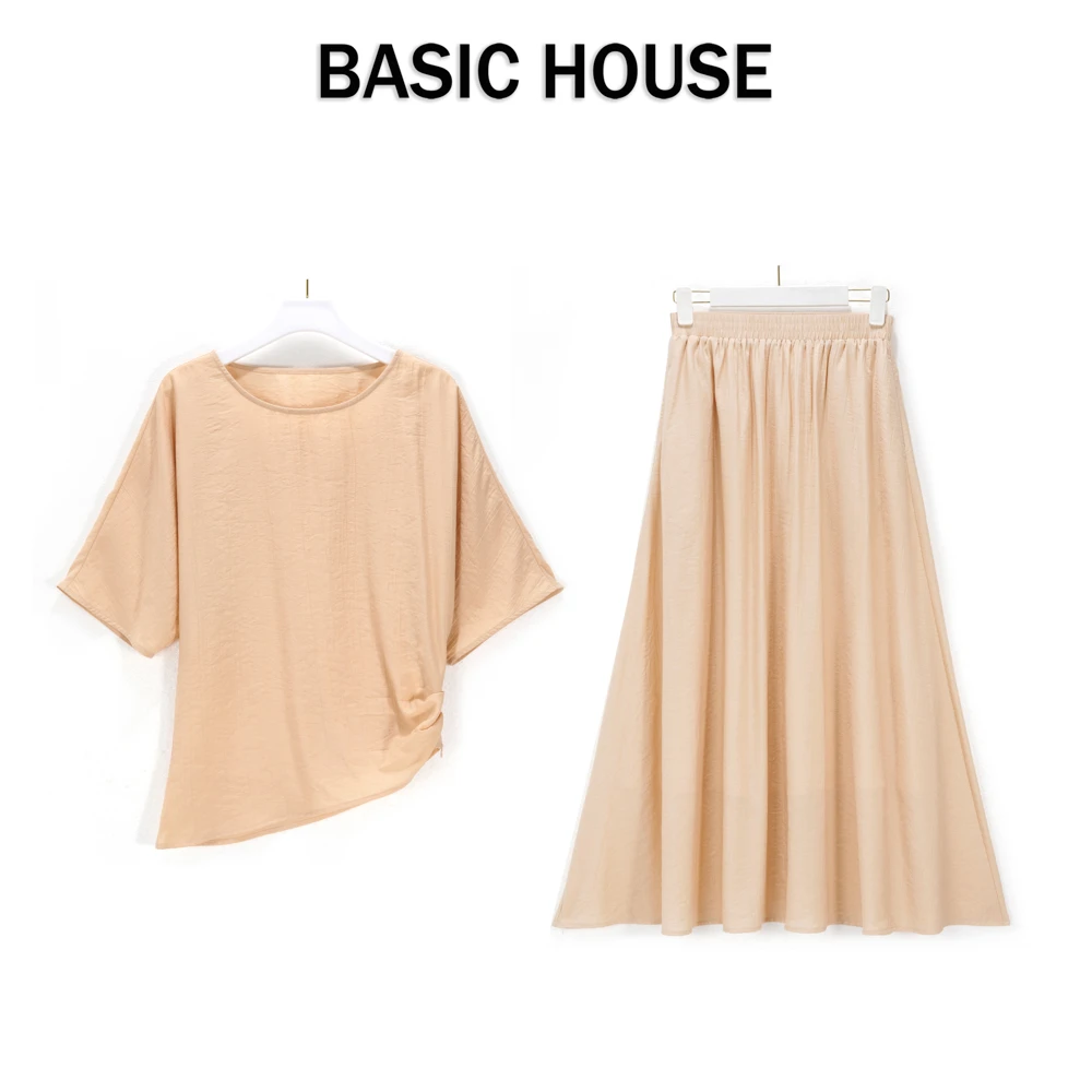 Basic House/百家好CSM气质温柔欧若风短袖上衣显瘦半身裙夏套装