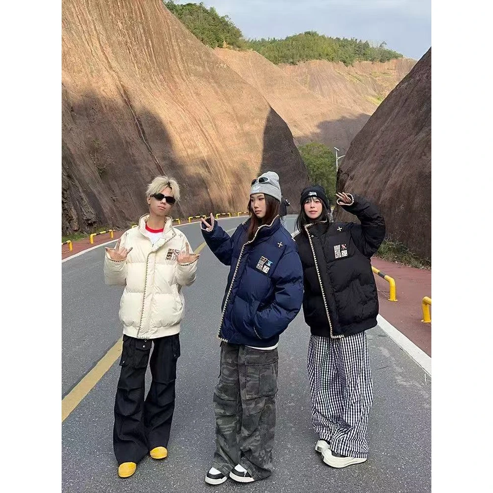 棉服棉衣刺绣时尚常规款长袖潮流加厚情侣本布下摆