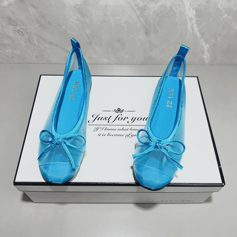 包头凉鞋女夏新款法式晚晚平底蓝色网纱芭蕾舞鞋女温柔风配裙单鞋