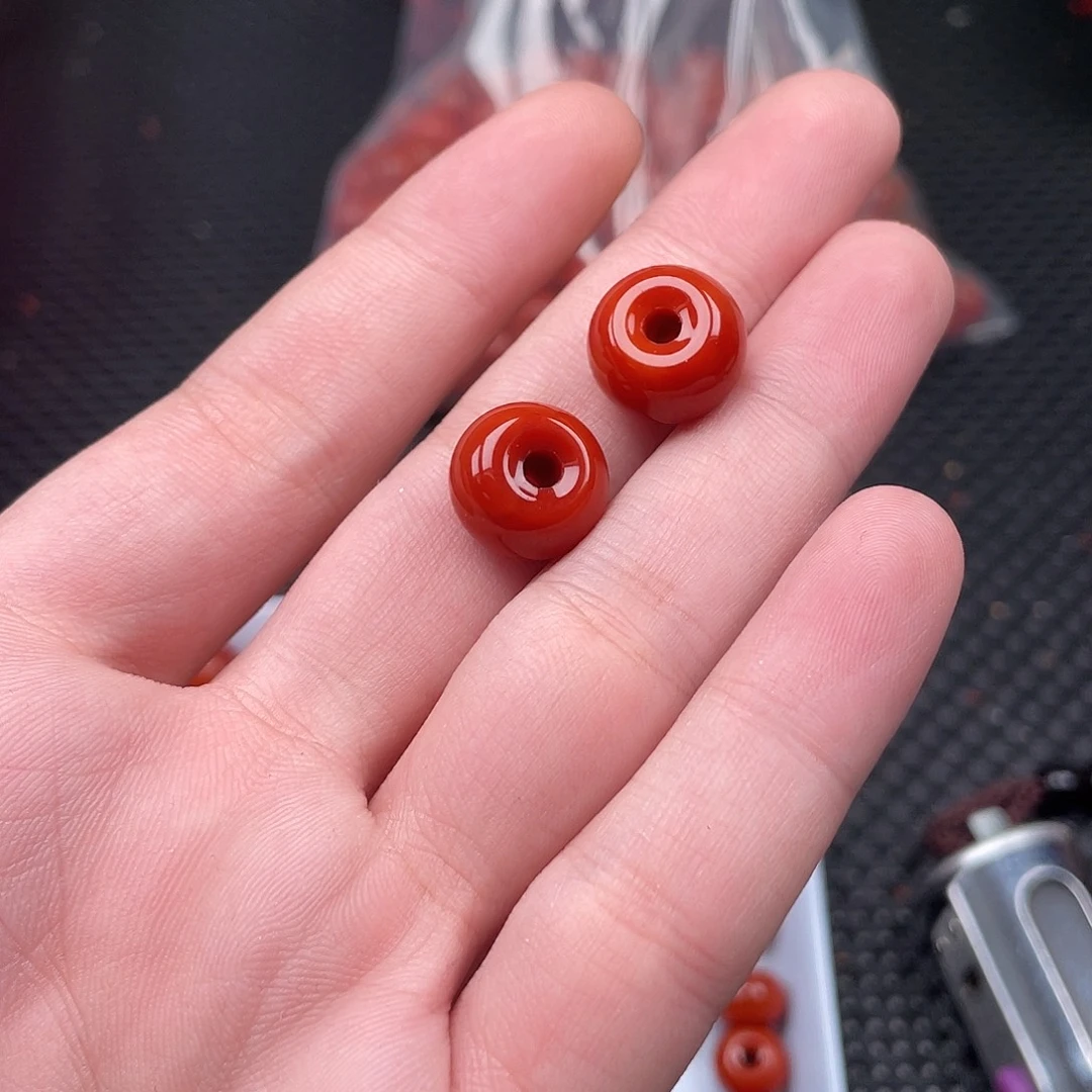 南红玛瑙未镶嵌9*14柿子红甜甜圈一组2颗