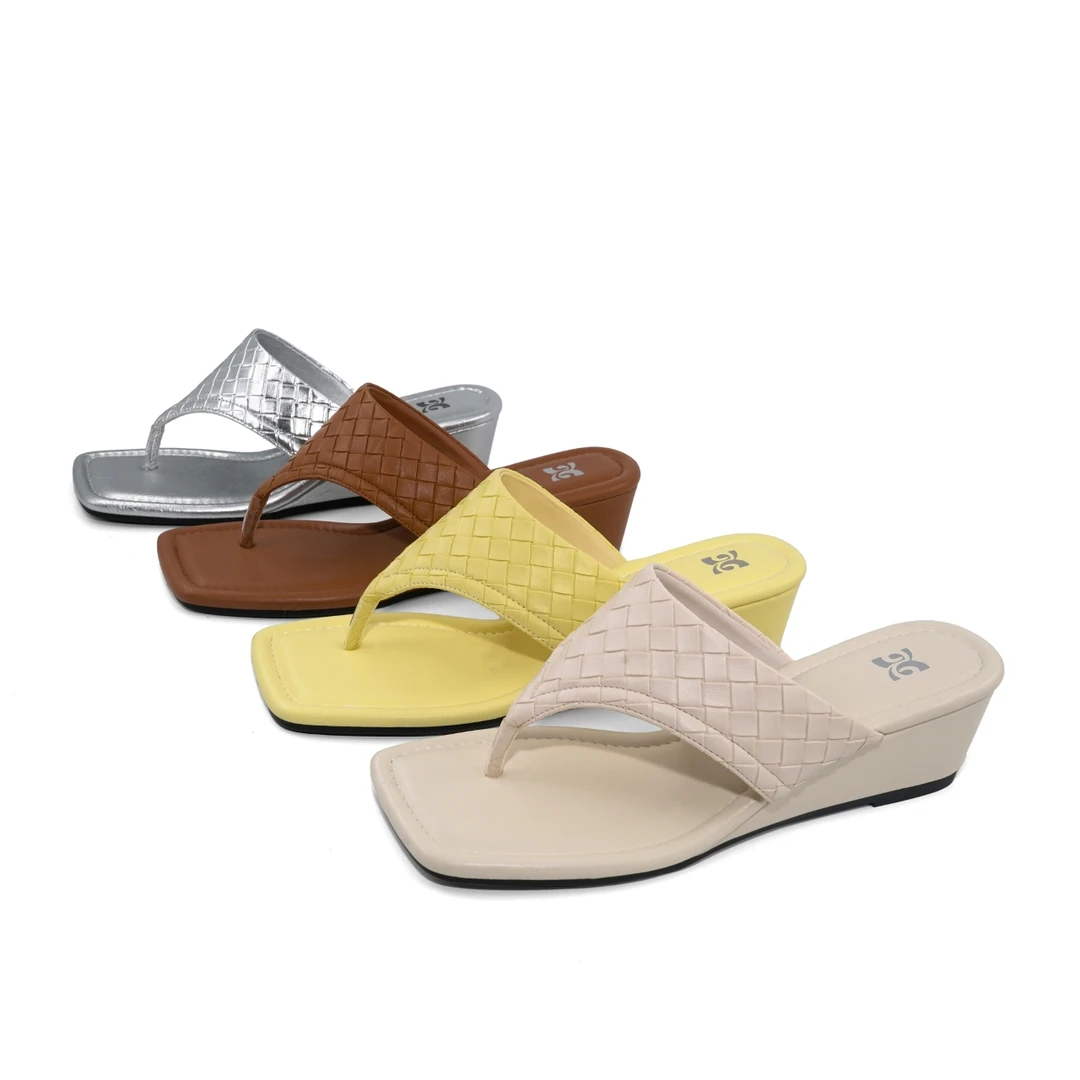 【绝美沙滩度假鞋】方头编织坡跟增高人字拖鞋D898702-1