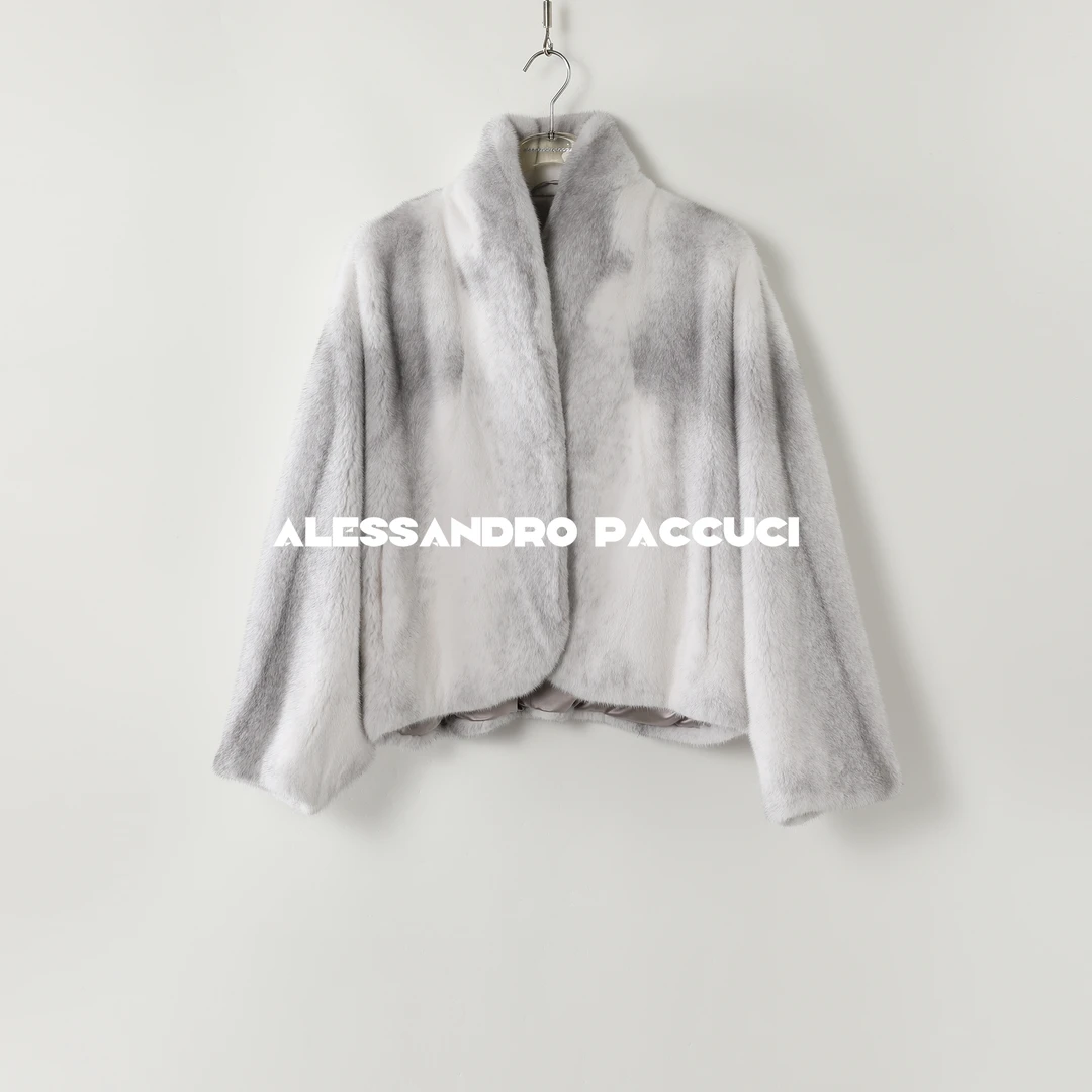 SAGA✖AP洛哥44058CS【霜雪/加色】进口水貂半抽刀真丝内里斗篷外套