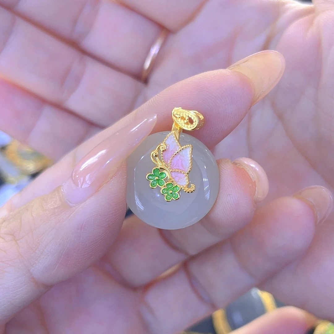 和田玉银S925镀金镶嵌颈饰