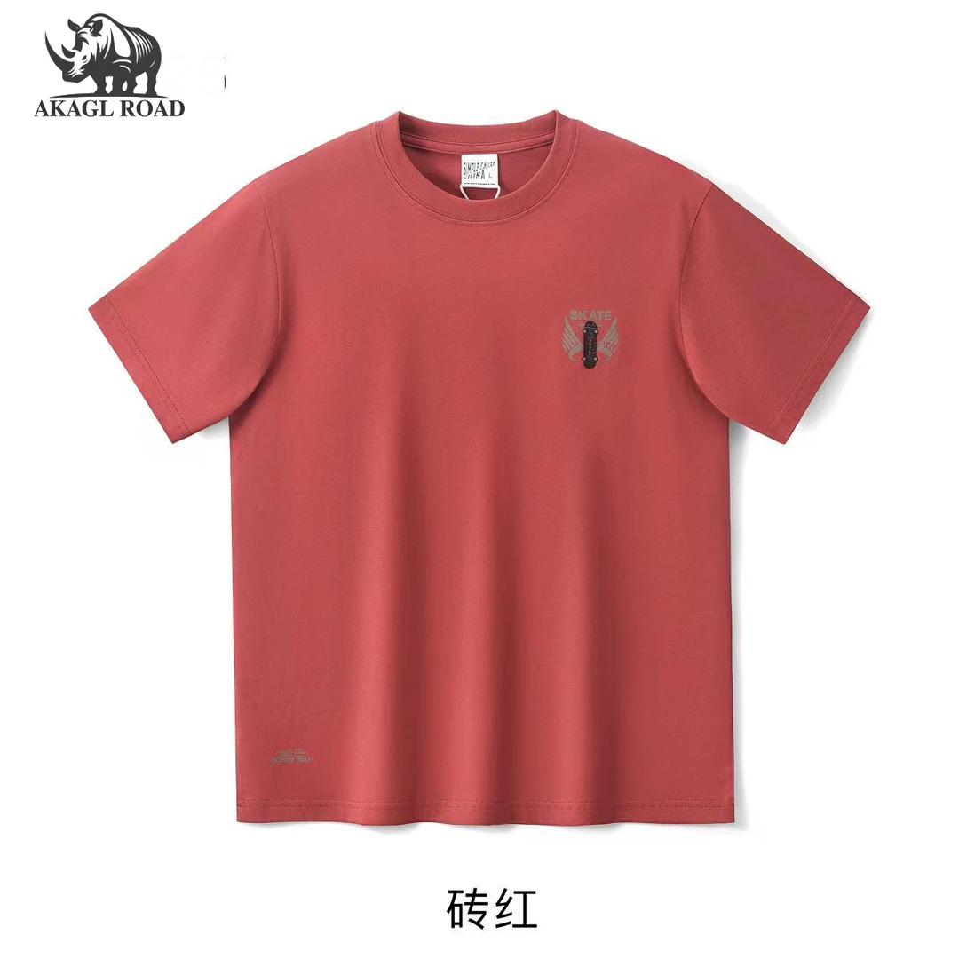 【纯棉紧密赛络纺】夏季美式复古圆领无感印花纯棉短袖t恤男士7525