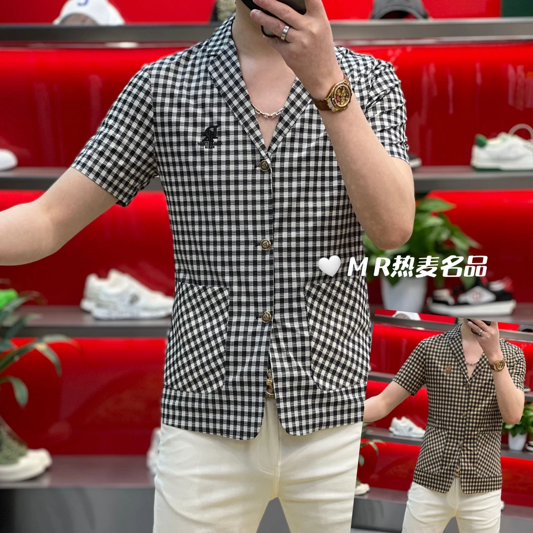 【熠星甄选】春夏短袖弹力时尚格纹西装25款男士修身免熨烫休闲短袖