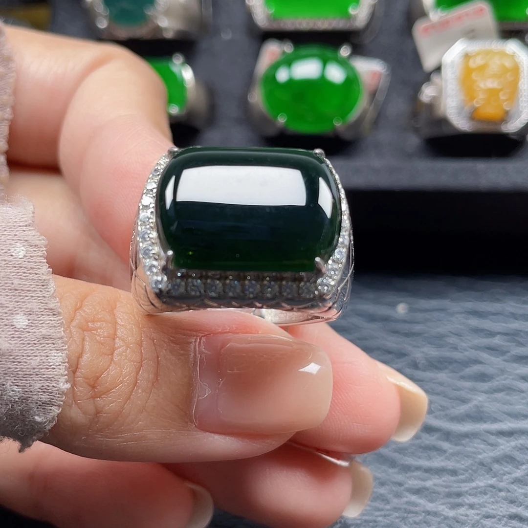 翡翠银S925镶嵌戒指天然A货翡翠没运费险3350