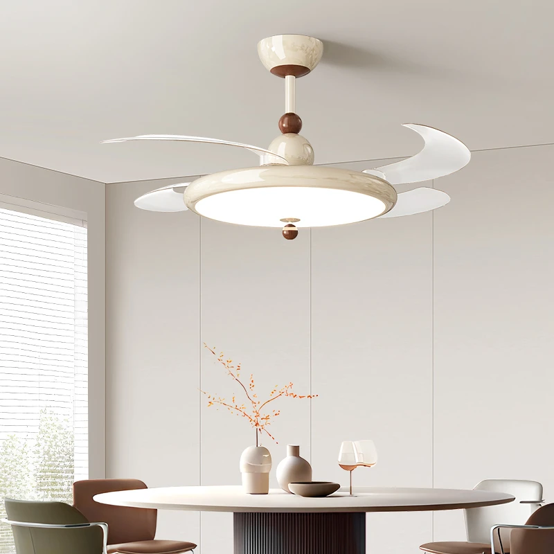 奶油风卧室风扇灯2025新款现代简约餐厅吊扇灯中古风餐厅卧室电扇