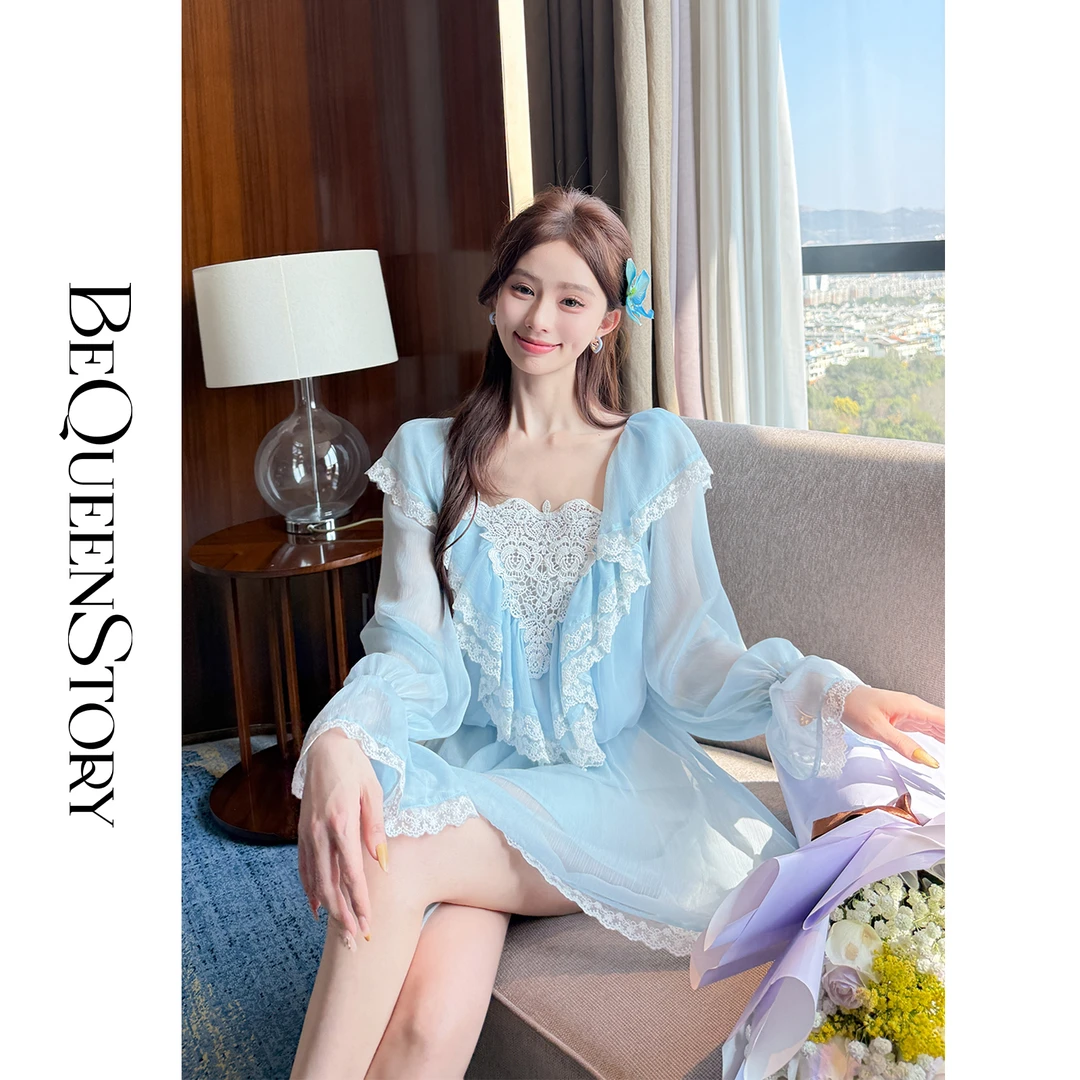 韩韩IU【温柔海风】欧若风宽松长袖衬衣&轻盈纱短裙2025新款