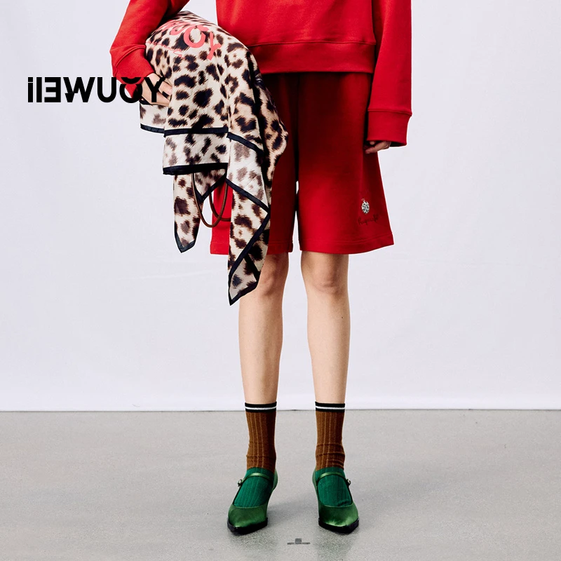 有尾YOUWEI 主题肌理印花五分卫裤 Y5325106运动针织时尚休闲女士