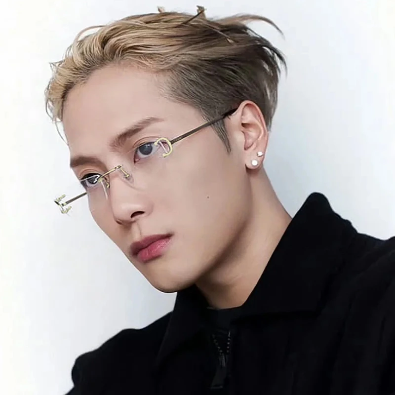 王嘉尔同款眼镜男复古金丝方无框近视镜架斯文雅痞帅气素颜平光镜